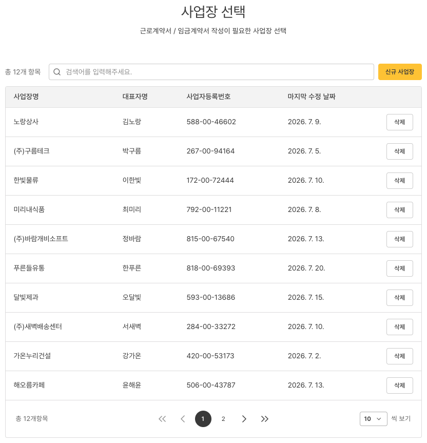 노랑아이 — 사업장 목록
